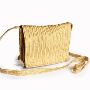 Donna Karan New York Gold Woven Knit Bag Evening Shoulder Crossbody Vintage 90s